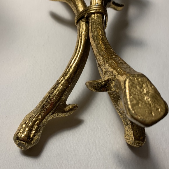 Gold tone Heavy Metal Deer Horns Candle Holder - Picture 7 of 12